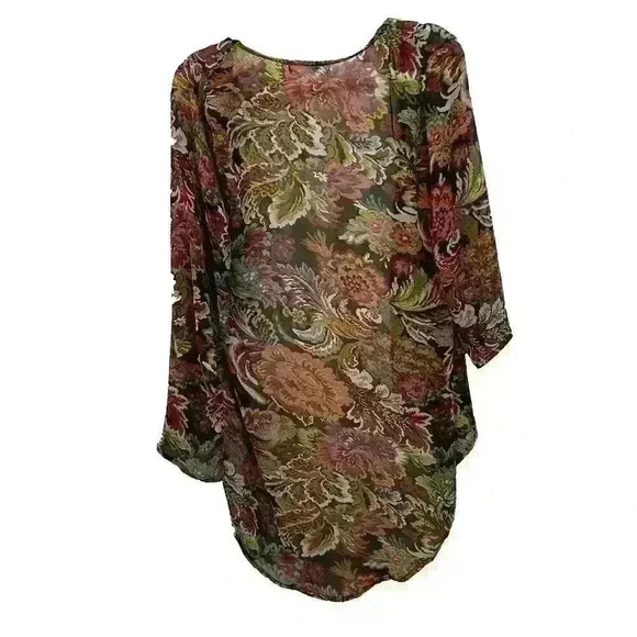 Say What Womens Small Multicolor Floral Boho Kimono Open Front Sheer 3/4 Sleeves - Picture 10 of 12